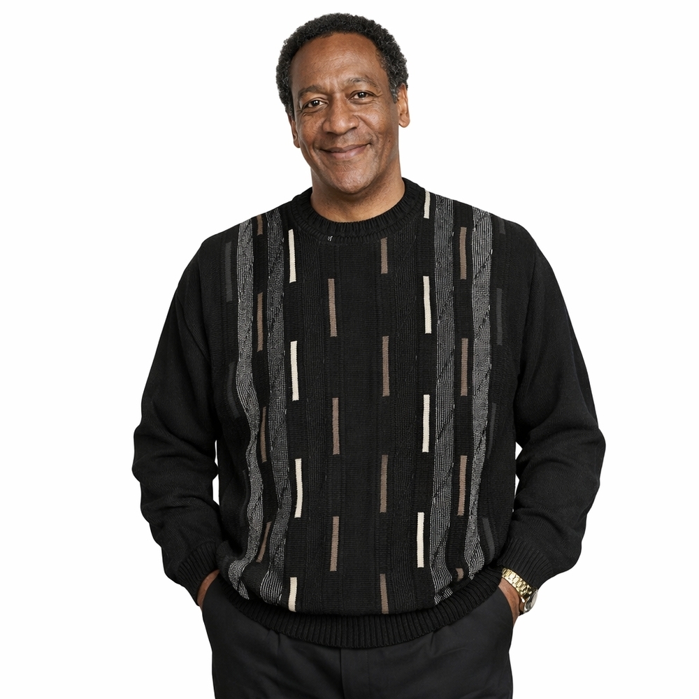 Protege Collection Men's L Vintage Cosby-Style Sweater Black Acrylic Made in USA